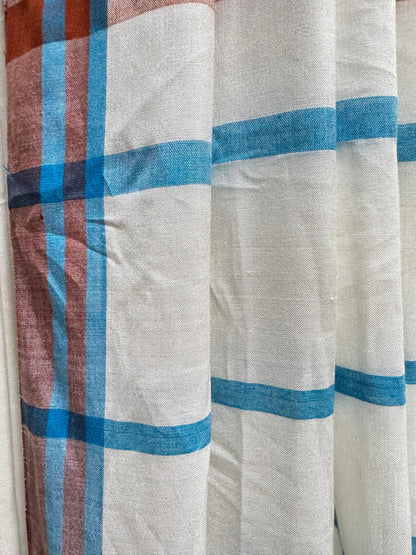 Saree - White Saree with Blue & Maroon Stripes