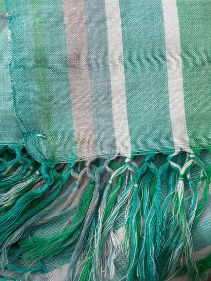 Saree -  Green Yellow White Stripes