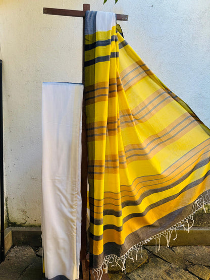 Saree - Yellow & White