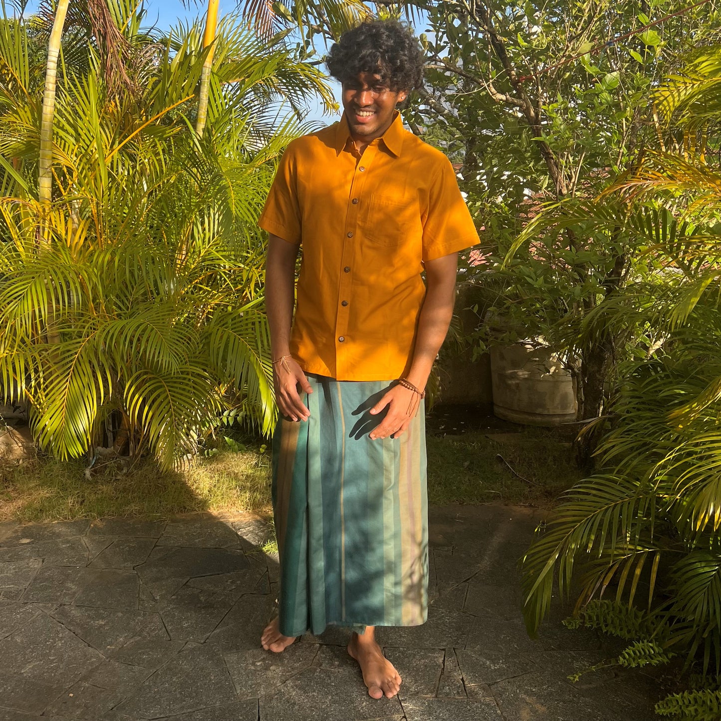 Sarong - Forest green with mustard stripes