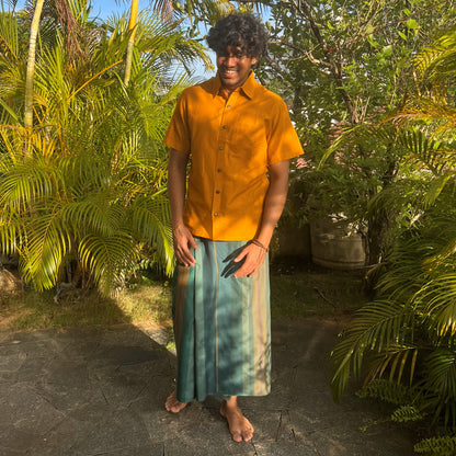 Sarong - Forest green with mustard stripes