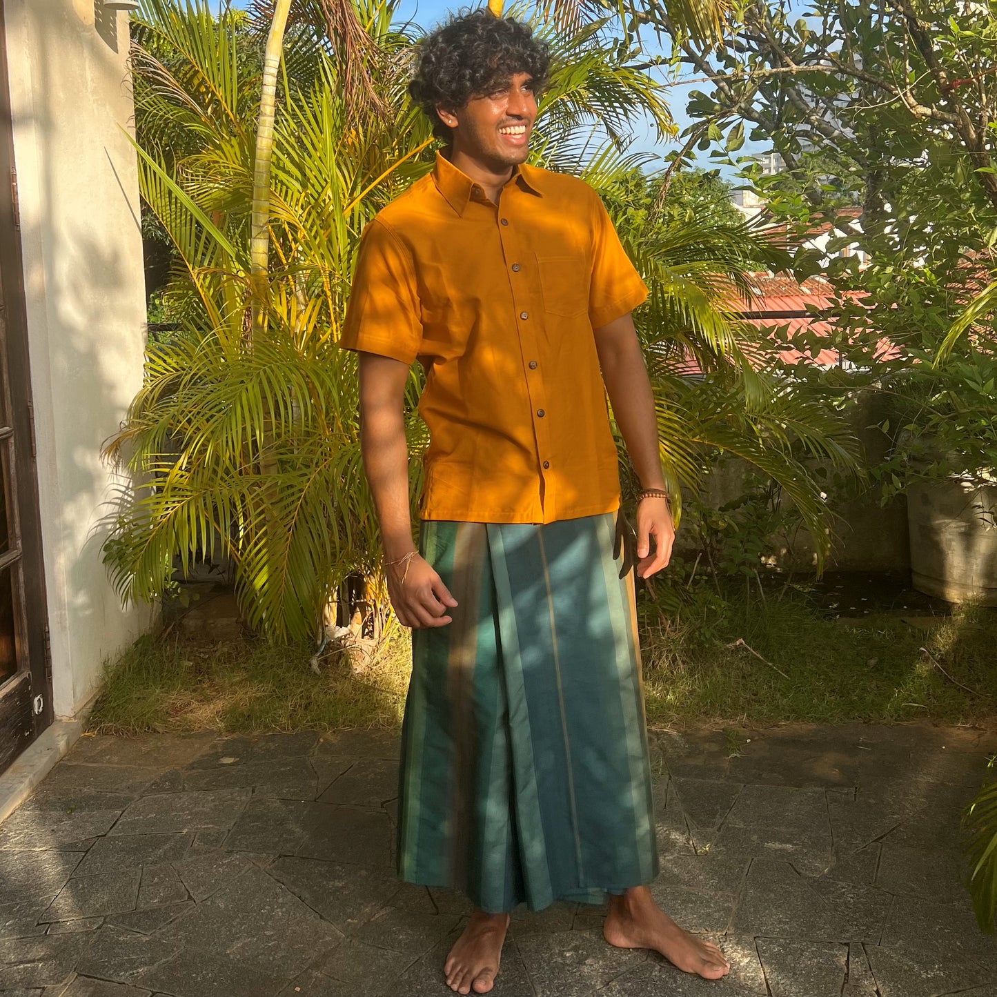 Sarong - Forest green with mustard stripes