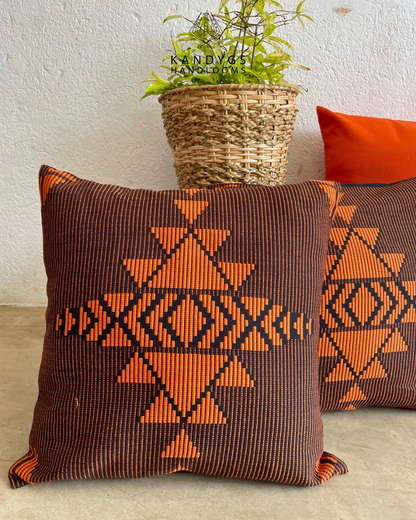 Dumbara Cushion Cover Orange & Black– (18" X 18")