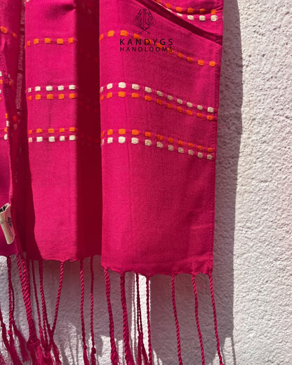 Shawl - Hot Pink With Beige & orange Check