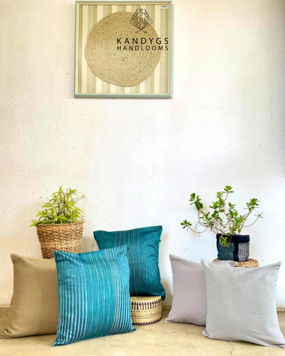 Jute Cushion Cover (18 x 18) - Turquoise Blue With Jute Ribs