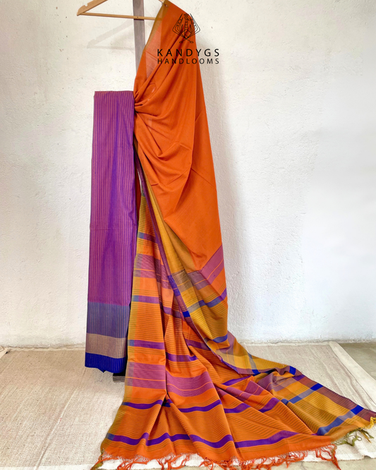 Saree -  Orange, Rust with blue