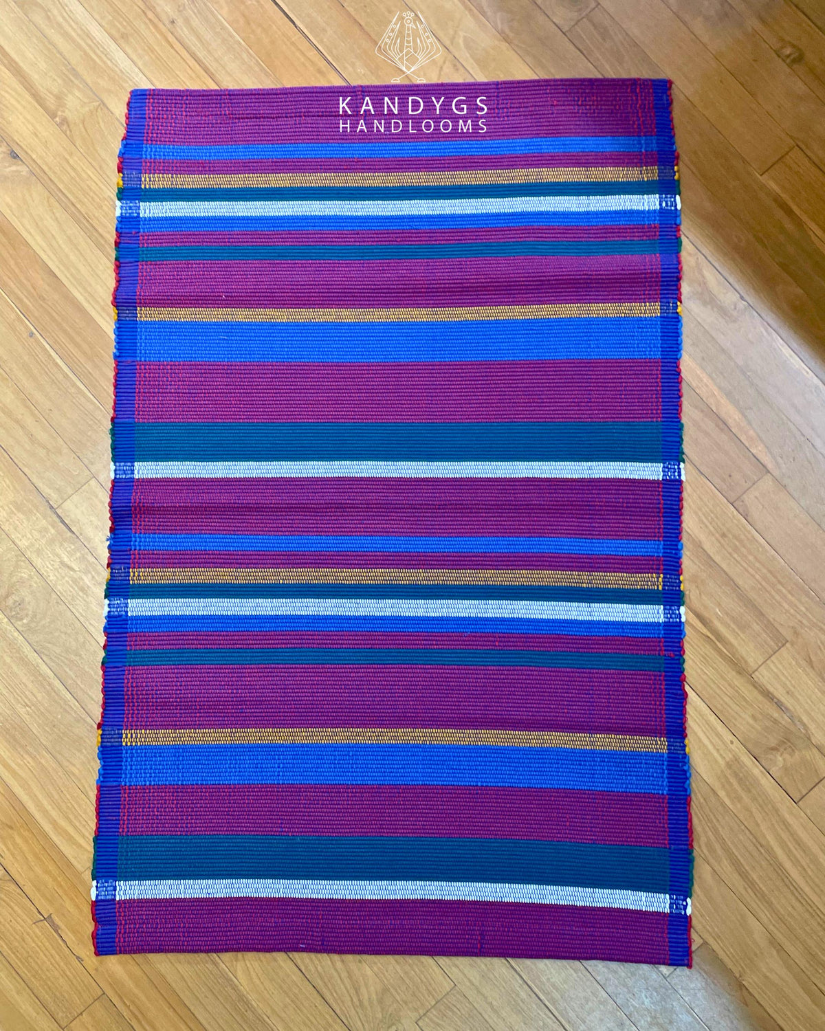 Floor rug -horizontal stripes in purple, blue, teal, white