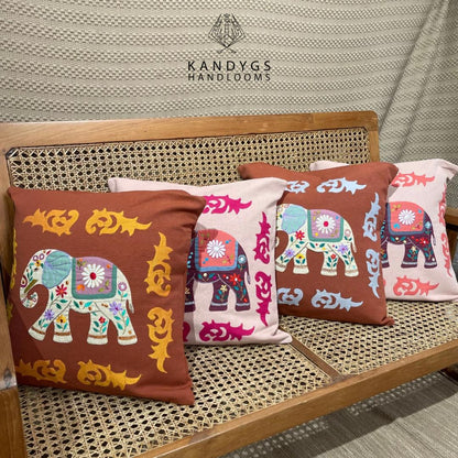Embroidered Elephant Cushion cover 18x18