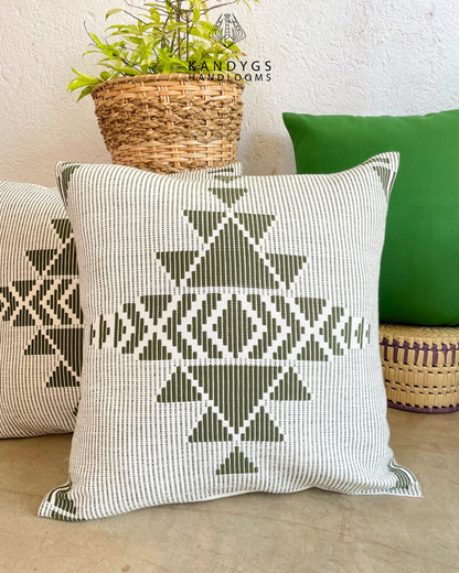 Dumbara Cushion Cover White & Green – (18" X 18")