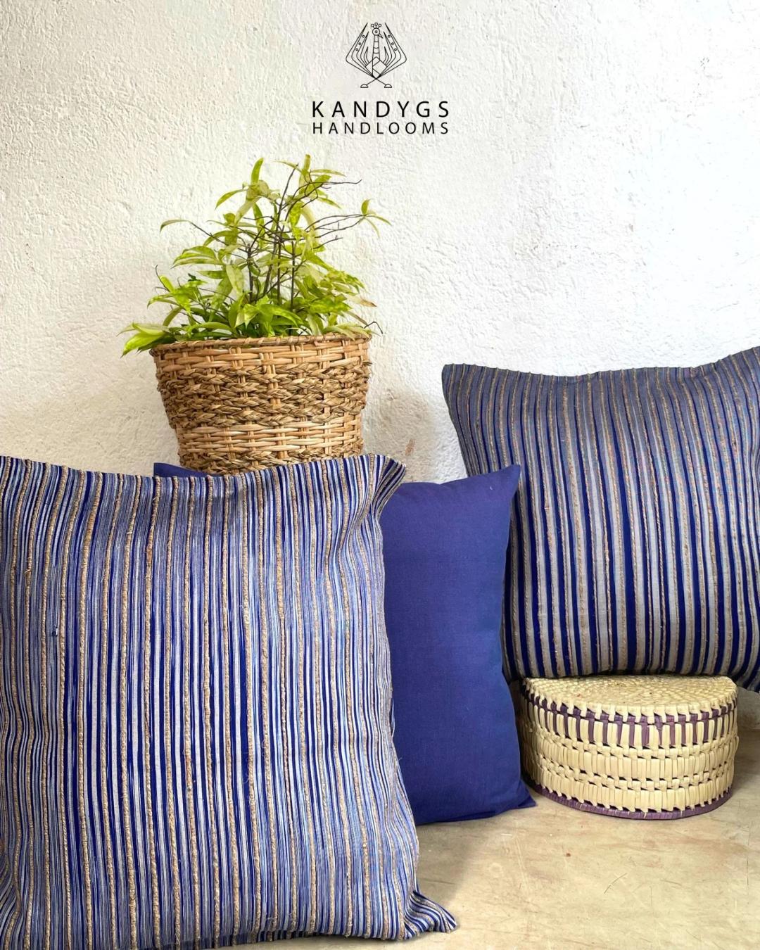 Jute Cushion Cover (18 x 18) - Navy Blue With Jute Ribs