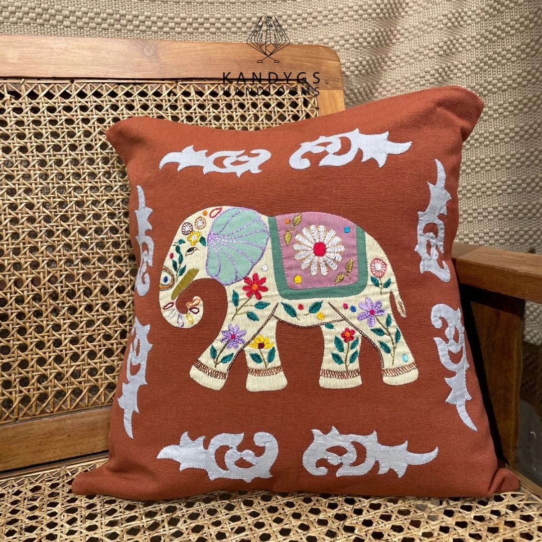 Embroidered Elephant Cushion cover 18x18