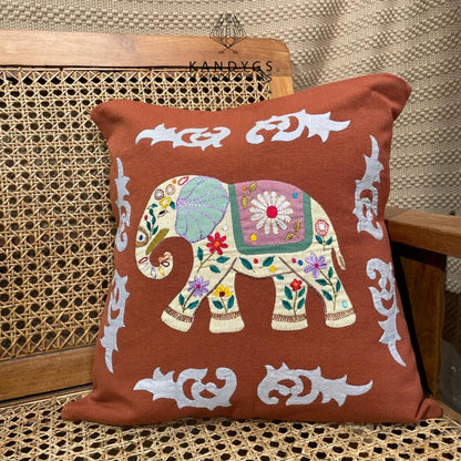 Embroidered Elephant Cushion cover 18x18