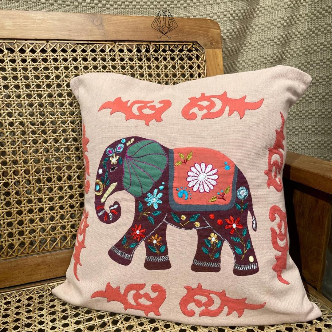 Embroidered Elephant Cushion cover 18x18