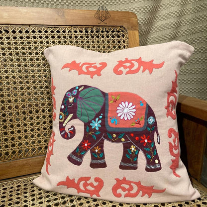 Embroidered Elephant Cushion cover 18x18