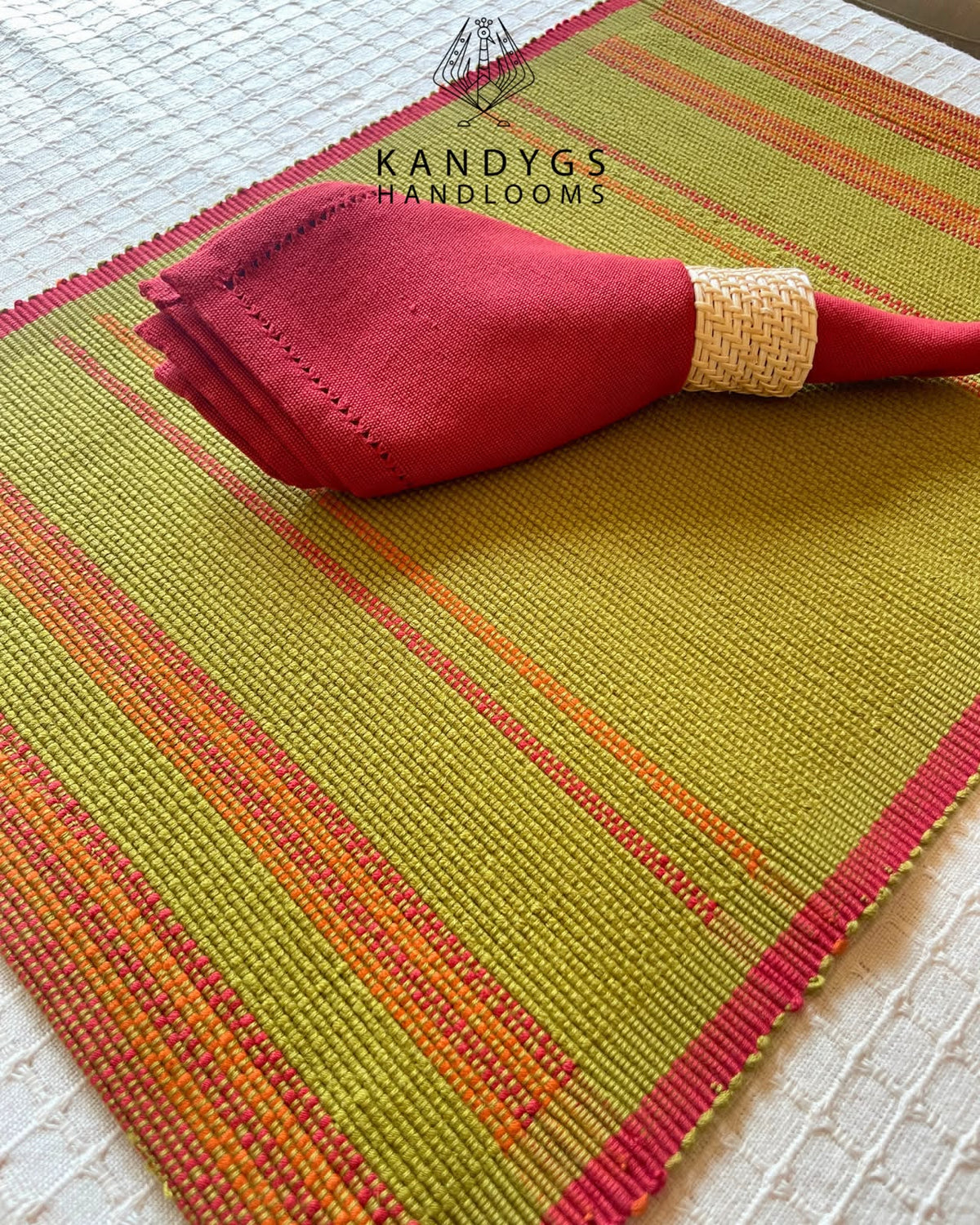 Table Mat - Olive Green and Red