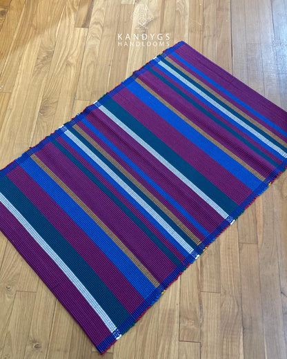 Floor rug -horizontal stripes in purple, blue, teal, white