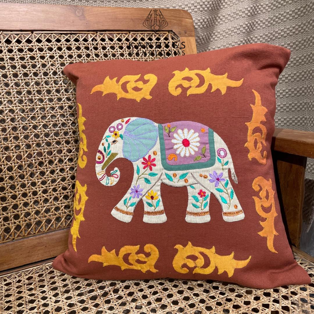 Embroidered Elephant Cushion cover 18x18