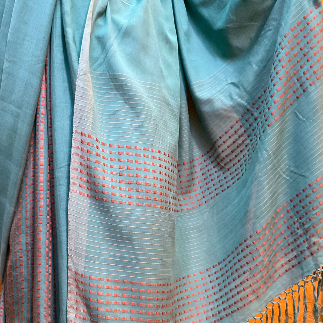 Saree - Light Turquoise with Gold & Rust