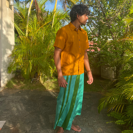 Sarong - Emerald green with Olive green Stripes