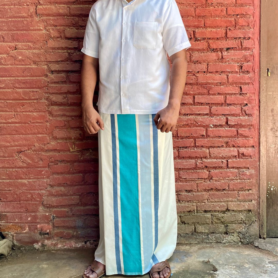 Sarong - Off White with Blue stripes